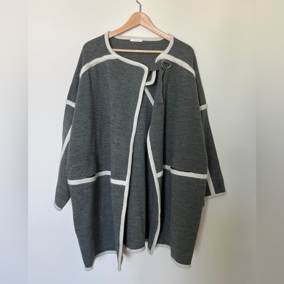Chloe Charcoal and Ivory Women's cardigan coat - Picture 1 of 7